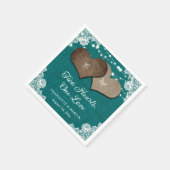 素朴ティール（緑がかった色）バーラップレースストリングラ結婚イト スタンダードカクテルナプキン (角)