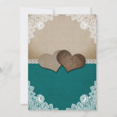 素朴ティール(緑がかった色)バーラップレースストリングラ結婚イト 招待状 (裏面)