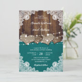 素朴ティール(緑がかった色)バーンウッドバーラップレース結婚ズ 招待状 (スタンド正面)