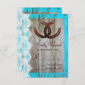 素朴ティール（緑がかった色）バーンウッドHorseshoe Weding RSVPカード (正面/裏面)