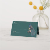 素朴ティール(緑がかった色)フローラピーコ結婚ック プレイスカード (正面)