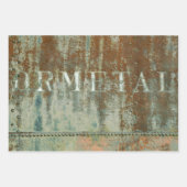 素朴ティール(緑がかった色)ブラウンヴィンテージテクスチャートレインタイポグラフィ ラッピングペーパーシート (正面)