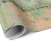 素朴ティール（緑がかった色）ブラウンヴィンテージテクスチャートレインタイポグラフィ ラッピングペーパー (ロールコーナー)