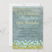 素朴ティール(緑がかった色)ブルーウォーターカラーアート 招待状 (正面)