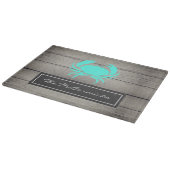 素朴ティール（緑がかった色）ブルーカニモノグラム名 カッティングボード (角)