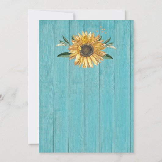 素朴ティール(緑がかった色)ブルーバーンウッドサンフラワー結婚ズ 招待状 (裏面)