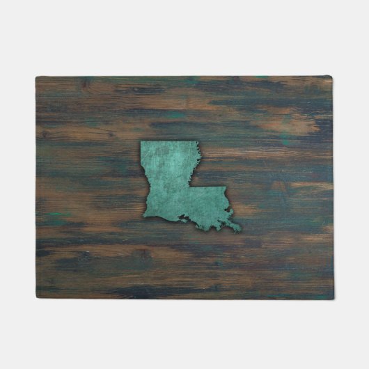 素朴ティール（緑がかった色）ルイジアナ形 ドアマット (正面)