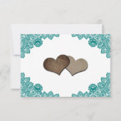 素朴ティール（緑がかった色）レースサンフラワーウェディングRSVPカード 出欠カード (裏面)