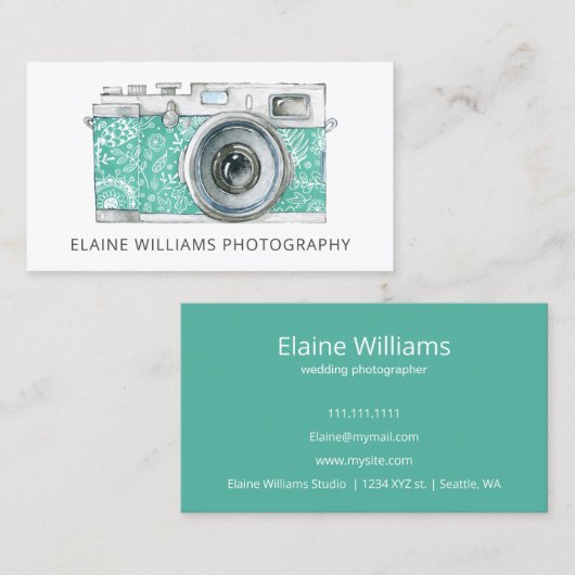 素朴ティール（緑がかった色）ヴィンテージカメラカメラカメラビジネスC 名刺 (正面/裏面)