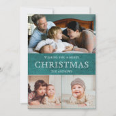 素朴ティール(緑がかった色)冬のクリスマスフォトコラージュ シーズンカード (正面)