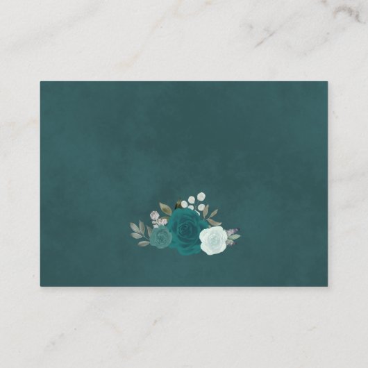 素朴ティール（緑がかった色）水カラーバラ結婚ズWebサイト エンクロージャーカード (裏面)