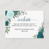 素朴ティール（緑がかった色）水カラーバラ結婚ズWebサイト エンクロージャーカード (正面)