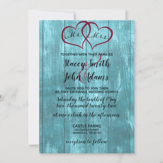 素朴ティール(緑がかった色)結婚式招待状 招待状 (正面)