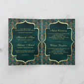 素朴ティール(緑がかった色)金ゴールドダマスムリ結婚スム 招待状 (内部)