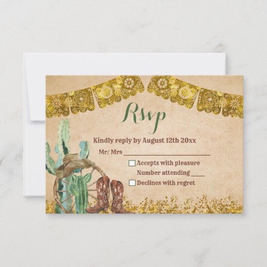 素朴テキサス州カウボーイサウス誕生日 出欠カード (正面)