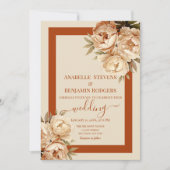素朴テラコッタとクリームフローラQRコー結婚ド 招待状 (正面)