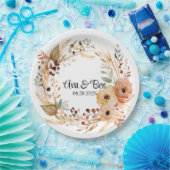 素朴テラコッタクリームウォーターフローラ結婚ズ ペーパープレート (パーティー)