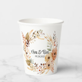 素朴テラコッタクリームウォーターフローラ結婚ズ 紙コップ