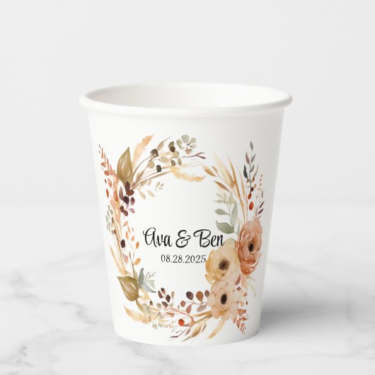 素朴テラコッタクリームウォーターフローラ結婚ズ 紙コップ (正面)