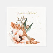 素朴テラコッタフローラエレガント金ゴールドシ結婚ック スタンダードカクテルナプキン (正面)