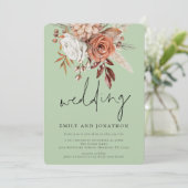 素朴テラコッタフローラスクリプトセージグリーン結婚ズ 招待状 (スタンド正面)