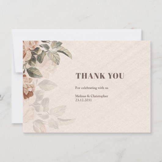 素朴テラコッタフローラセージグリーンリー結婚ズ サンキューカード (正面)