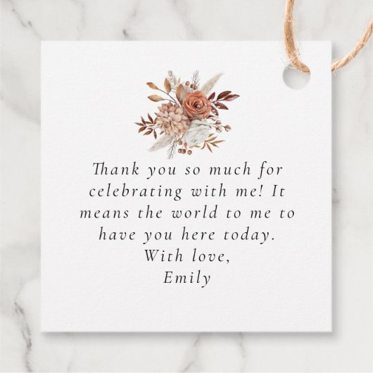 素朴テラコッタフローラ名ベビーシャワー感謝してい フェイバータグ (裏面)