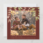 素朴テラコッタ秋紅葉写真結婚の サンキューカード (正面)