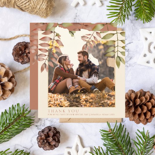 素朴テラコッタ秋紅葉写真結婚の サンキューカード