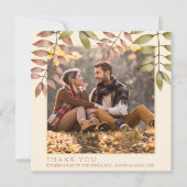 素朴テラコッタ秋紅葉写真結婚の サンキューカード (正面)