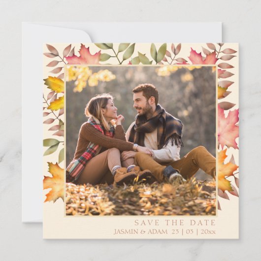 素朴テラコッタ秋紅葉写真結婚の セーブザデート (正面)