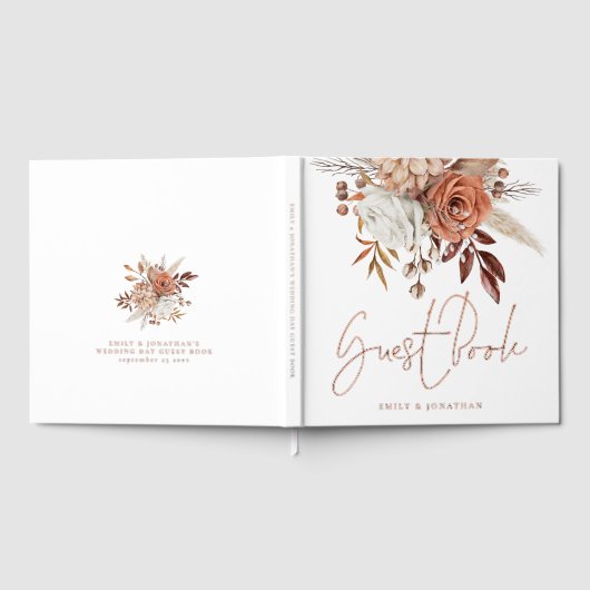 素朴テラコッタ秋花模様結婚ズ ゲストブック (全面)
