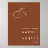 素朴テラコッタ結婚モノグラムの歓迎サイン ポスター (正面)