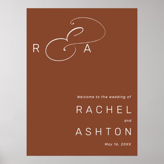 素朴テラコッタ結婚モノグラムの歓迎サイン ポスター (正面)