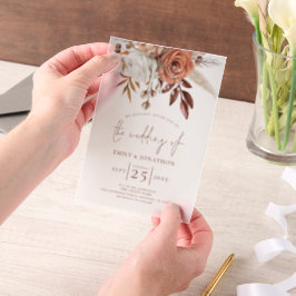 素朴テラコッタ花模様スクリプ結婚トBrown ベラム紙招待状