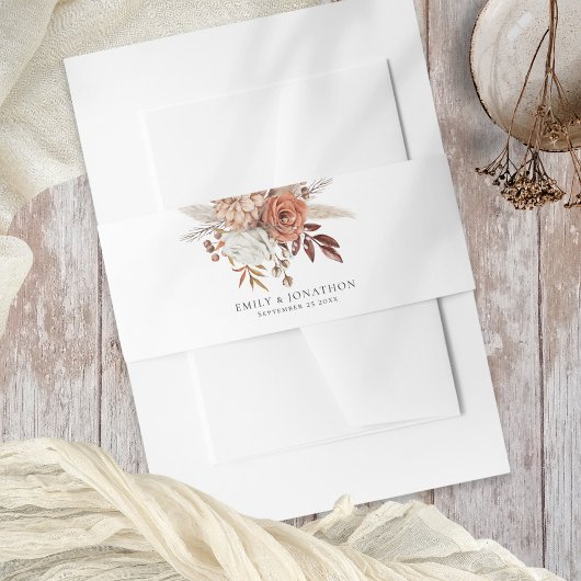 素朴テラコッタ花模様名結婚日付 招待状ベリーバンド