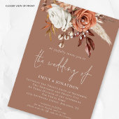 素朴テラコッタ花模様QRコードブラウン結婚ズ 招待状