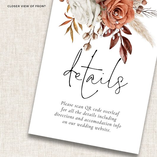 素朴テラコッタ花模様QRコード結婚の詳細 エンクロージャーカード