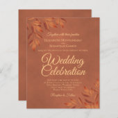 素朴テラコッタ葉予算結婚式招待状 (正面/裏面)