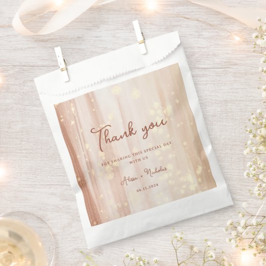 素朴テラコッタ金ゴールド水の色&スクリプ結婚ト フェイバーバッグ (クリップ留めされた状態)