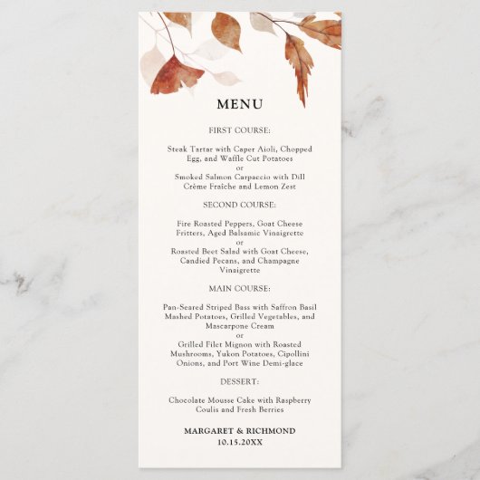 素朴テラコッタ離れ秋の結婚式メニュー メニュー (正面)