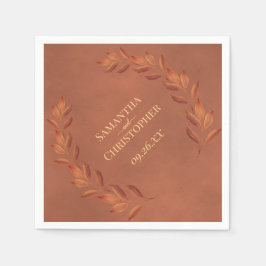 素朴テラコッ葉タ斜線デザイン結婚ズ スタンダードカクテルナプキン