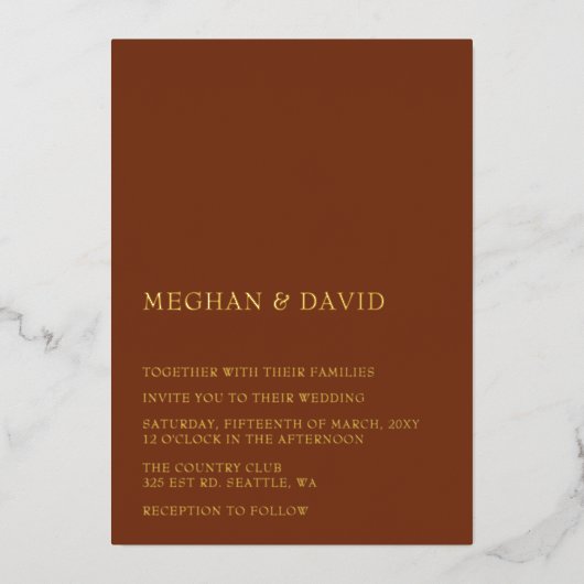 素朴テラシンプルコトエレガントモダン結婚の 箔招待状 (正面)