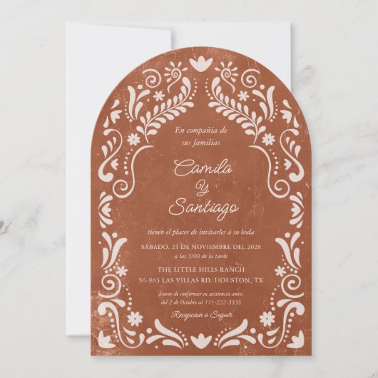 素朴テラスペインのコッタ写真結婚アーチ 招待状 (正面)