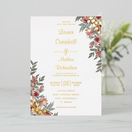 素朴テラ実在コッタ金ゴールド結婚のフォイル 箔招待状 (立ち正面)