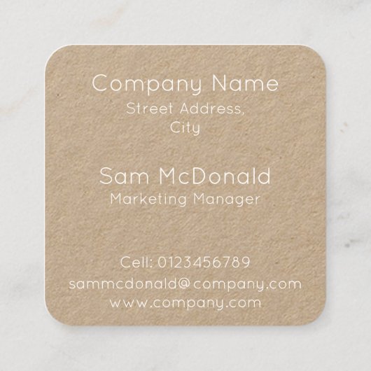 素朴テンプレートミニマルデザインロゴホワイト スクエア名刺 (裏面)