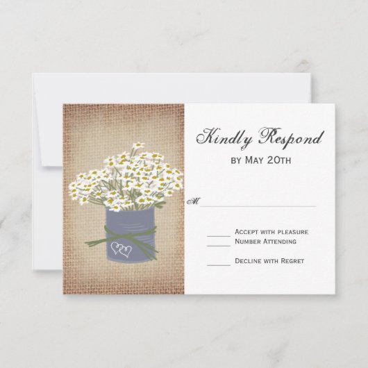素朴デイジーのダブルハート結婚のRSVPカード 出欠カード (正面)