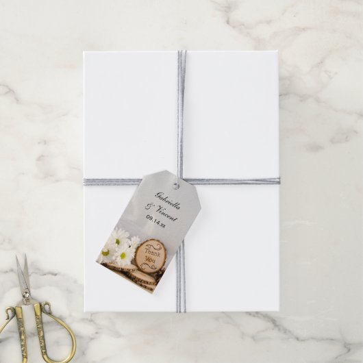 素朴デイジーウッズ結婚サンキューメッセージカード ギフトタグ (より糸付き)