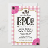 素朴デイジーピグローストBBQピンクプレイド誕生日 招待状 (正面)