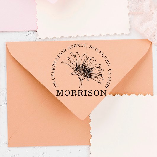 素朴デイジーフラワーネーム&ラウンド差出人住所 ラバースタンプ